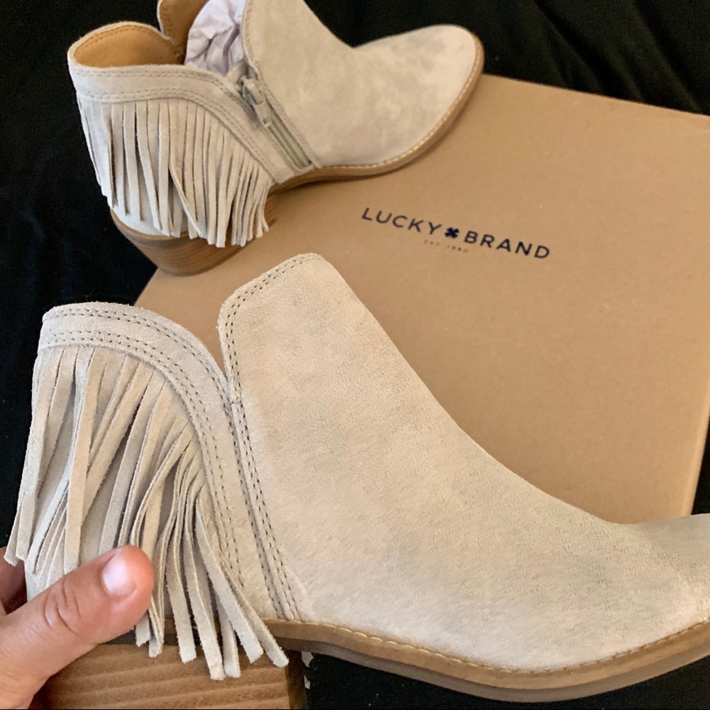 • [Lucky Brand] Suede Fringe Booties • - Picture 2 of 15